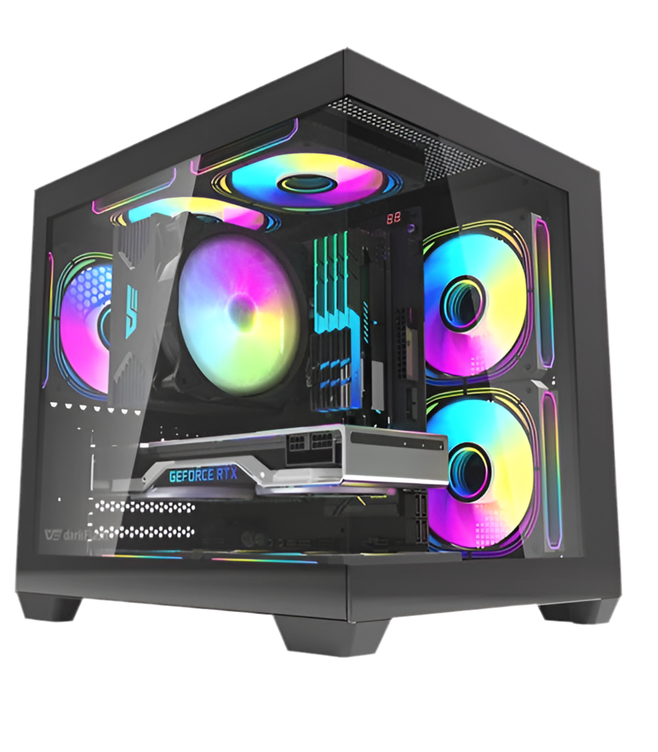 Aigo 275P PC Case Sea View Room Gaming Computer Desktop M-ATX ITX Motherboard Double-Sided Tempered Glass PC Gamer Cabinet