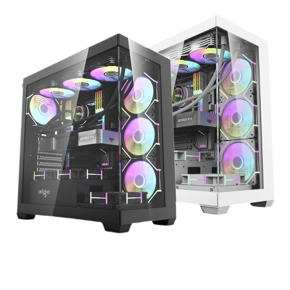 Aigo AS900 PC Case ATX M-ATX ITX Motherboard Gamer Cabinet Double-Sided Tempered Glass Desktop 270° Sea View Room Computer Case