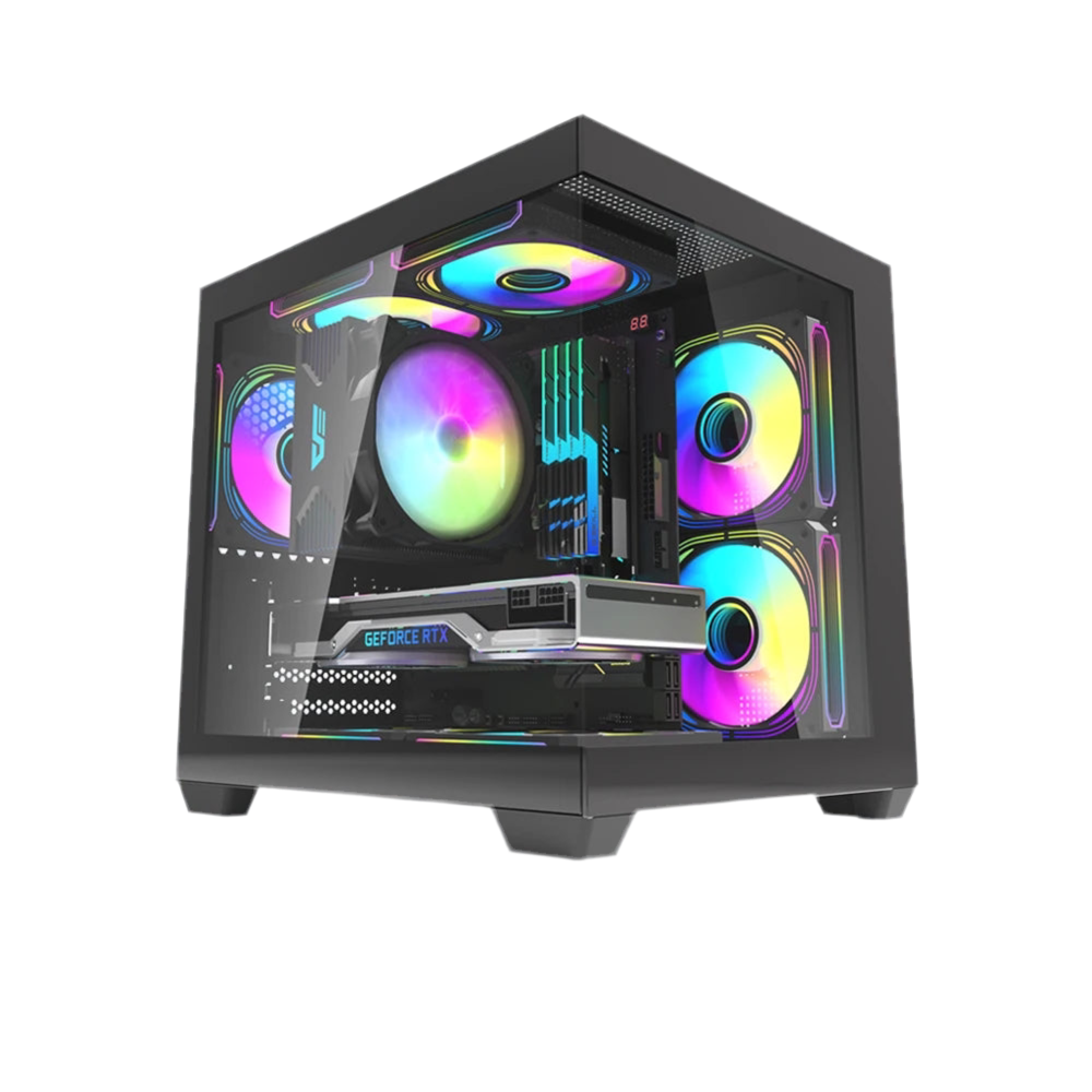 Aigo 275P PC Case Sea View Room Gaming Computer Desktop M-ATX ITX Motherboard Double-Sided Tempered Glass PC Gamer Cabinet