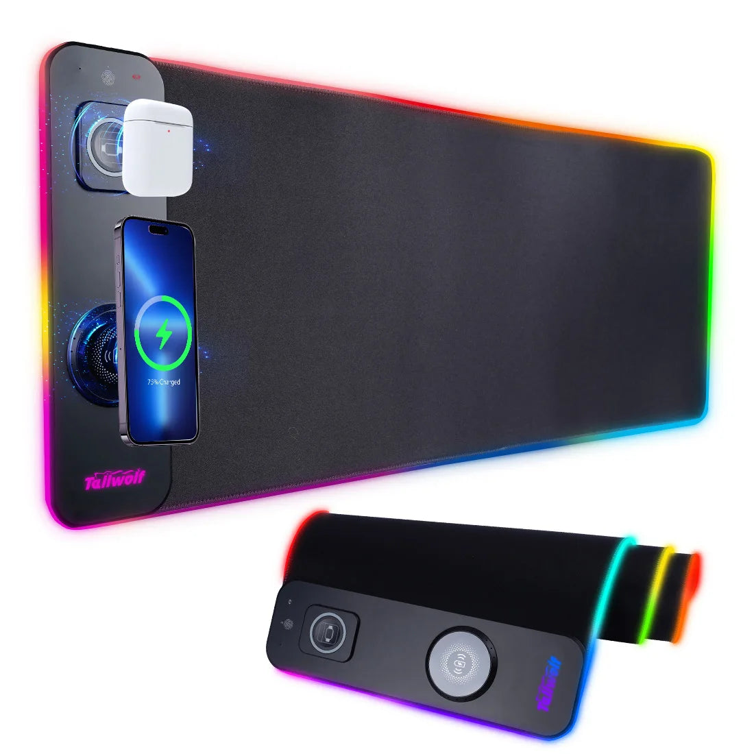 Alfombrilla Para Ratón Gaming Profesional Con Cargador Inalámbrico y Luz RGB