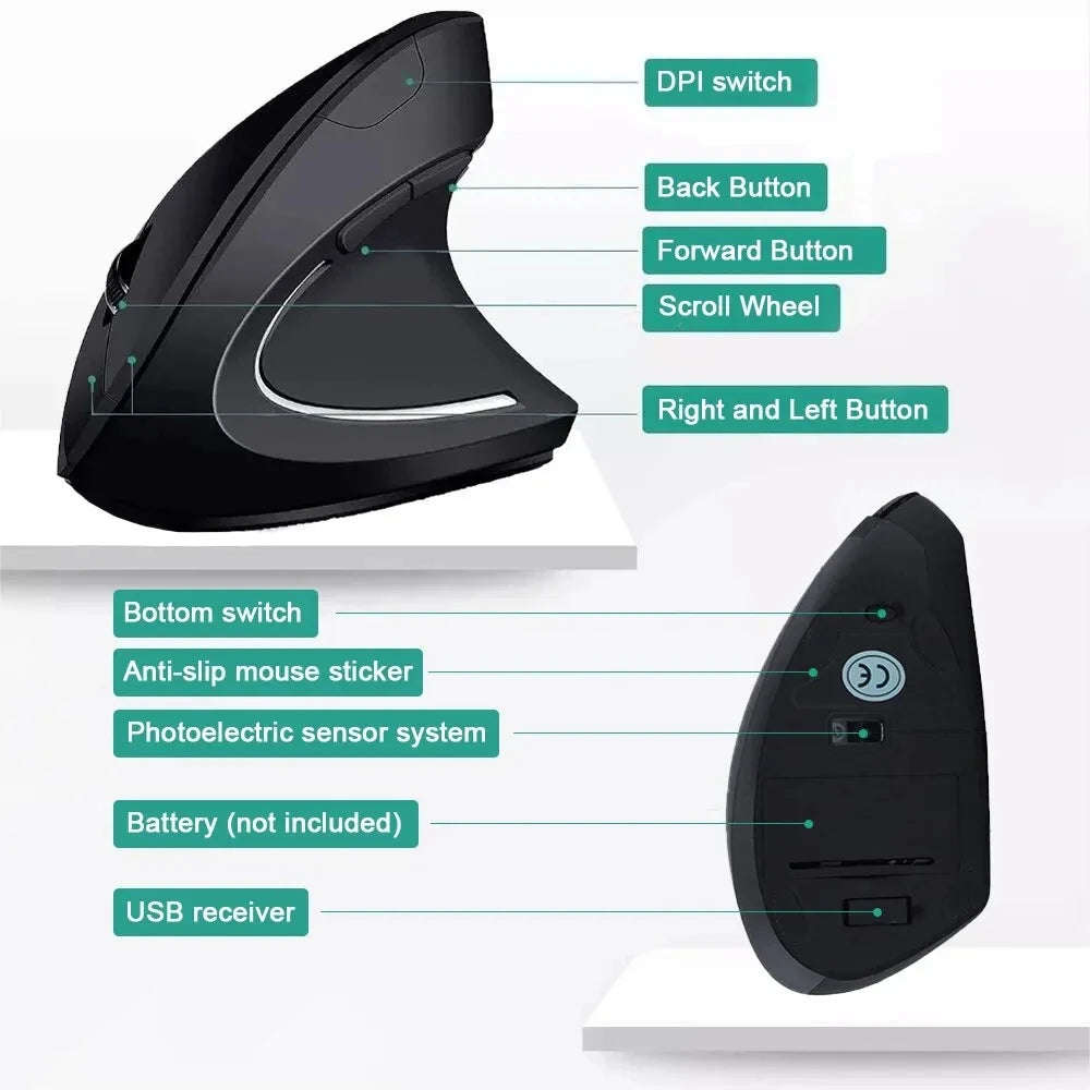 Ratón vertical inalámbrico ergonómico
