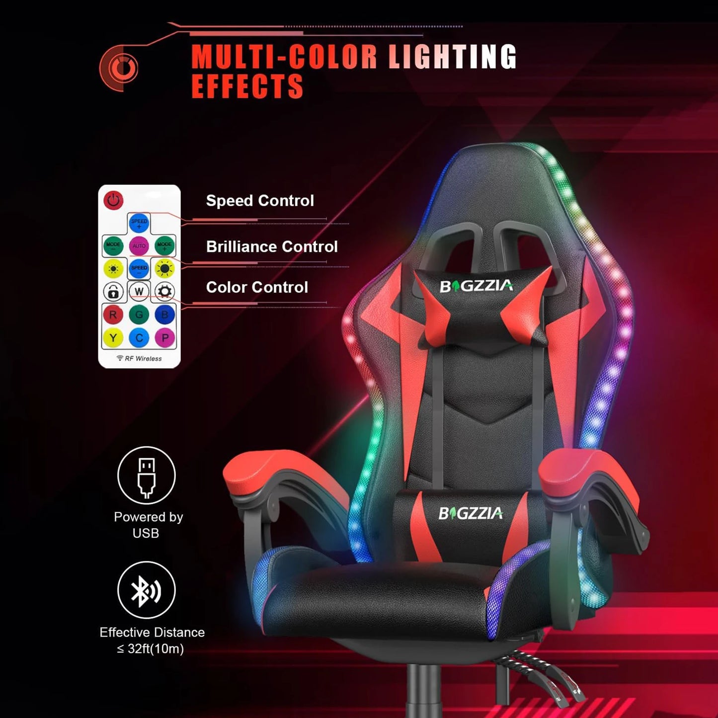 Silla Gamer RGB Ergonomica con Luz LED y Reclinable