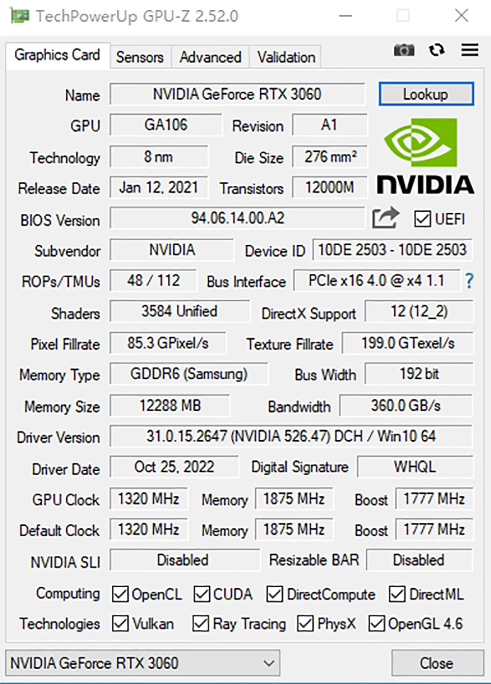 MLLSE RTX 3060 12GB Gamer Card