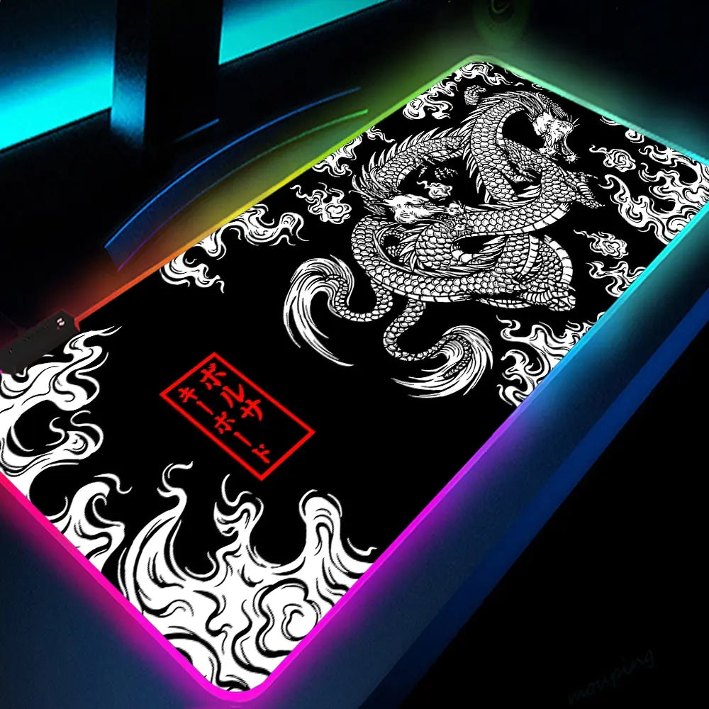 Alfombrilla Para Ratón Gaming - Dragón blanco con luz led
