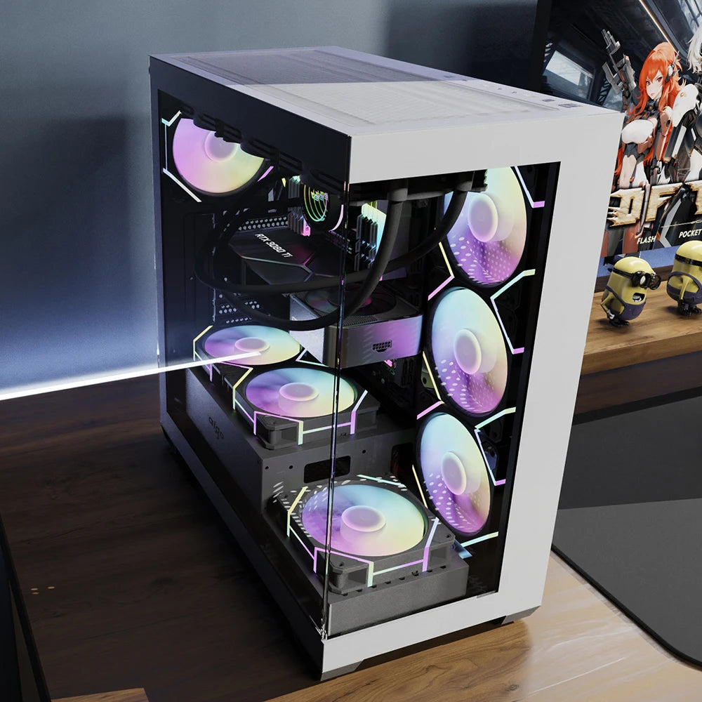 Aigo AS900 PC Case ATX M-ATX ITX Motherboard Gamer Cabinet Double-Sided Tempered Glass Desktop 270° Sea View Room Computer Case