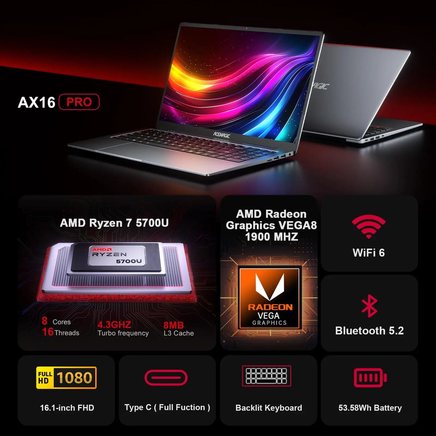 ACEMAGIC Ryzen 7 Gamer 16GB 512GB FHD