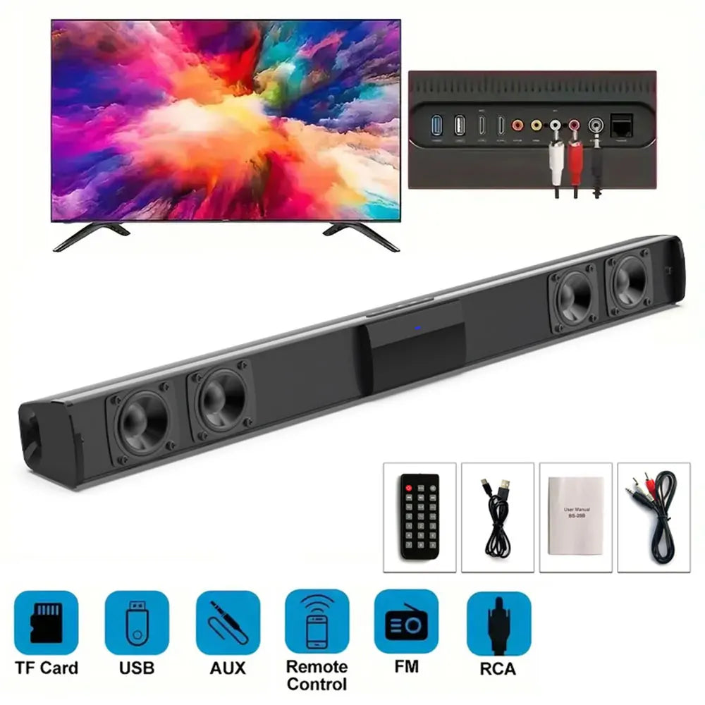 Barra de Sonido Bluetooth 5.3 Estéreo 2.0 – Con Control Remoto, RCA y Batería Recargable