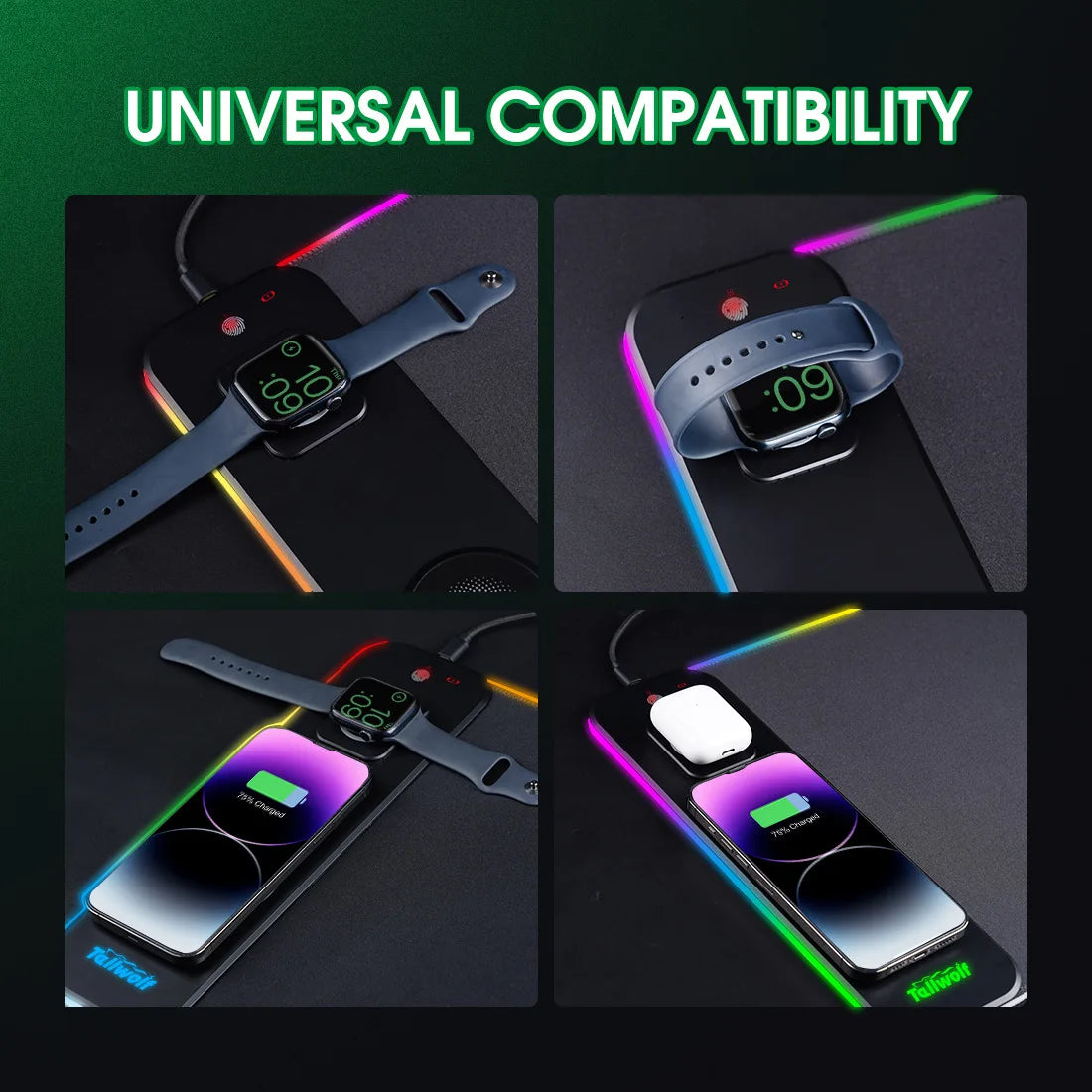 Alfombrilla Para Ratón Gaming Profesional Con Cargador Inalámbrico y Luz RGB