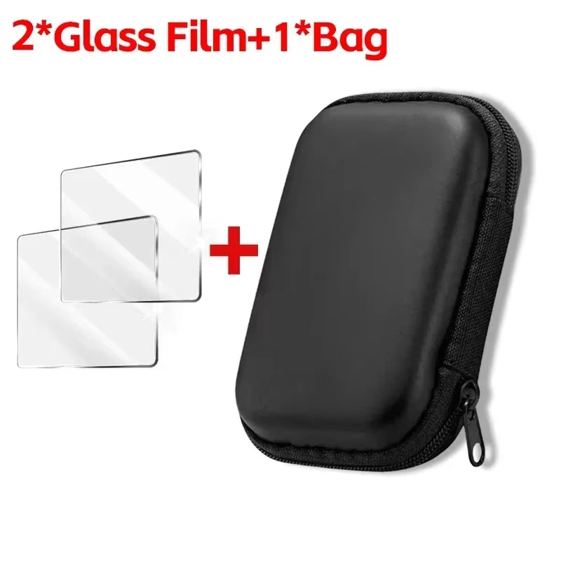 Estuche de almacenamiento 3 en 1 con protectores de pantalla de vidrio templado para consola de juegos R36S, kit de protectores, bolsa y películas antiarañazos